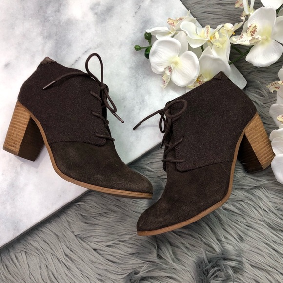 Toms Shoes - TOMS Brown Suede Lace Up Booties Heeled Boots 9